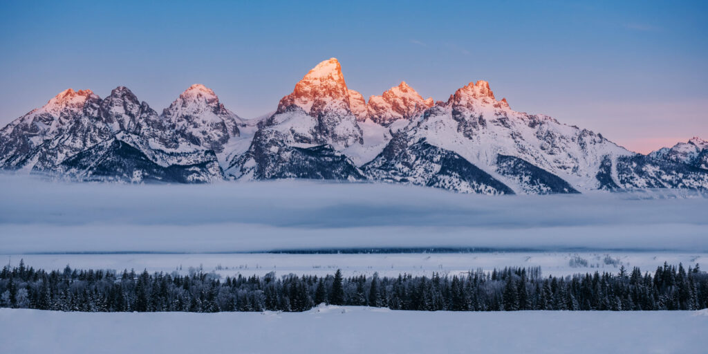 Winter sunrise Jackson, Wyoming Grand Teton National Park mountains