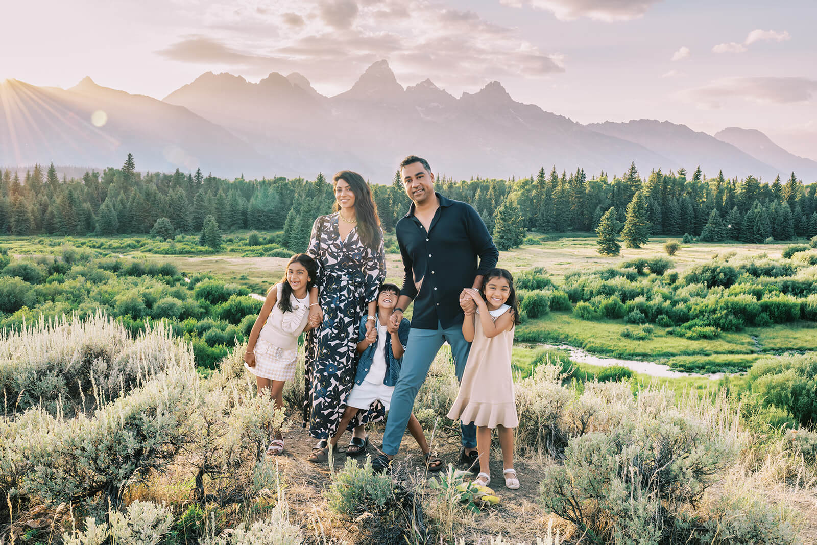 sunset mountains family portraits grand teton national park