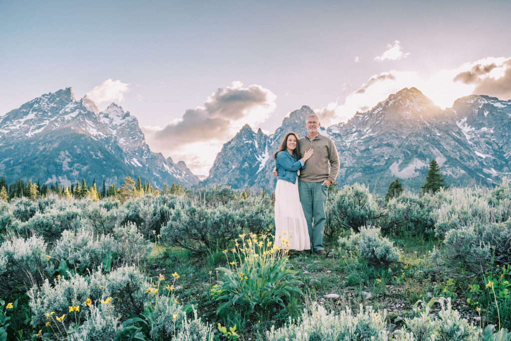 sunset grand teton national park cascade canyon turnout couples portrait