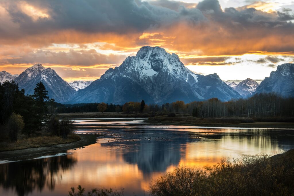 Grand Tetons at sunset, summer in Jackson Hole, Grand Tetons summer sunset, Jenny Lake