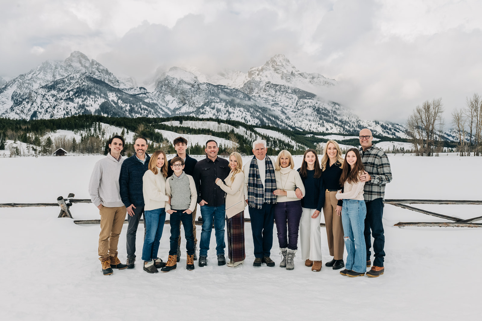 extended family session in snowy Jackson Hole