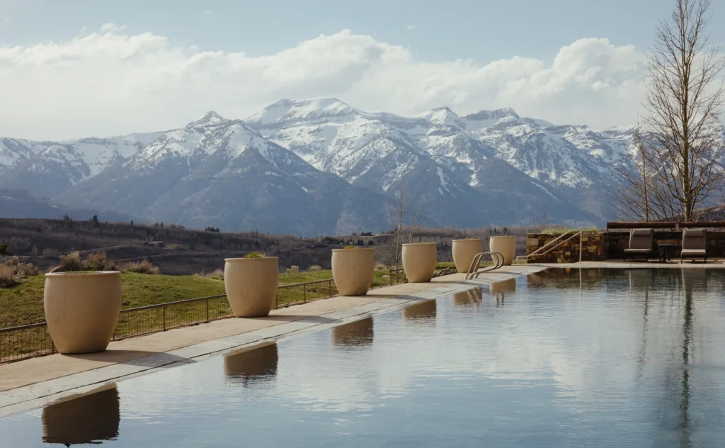 Amangani spa outdoor pool looking out at the Tetons